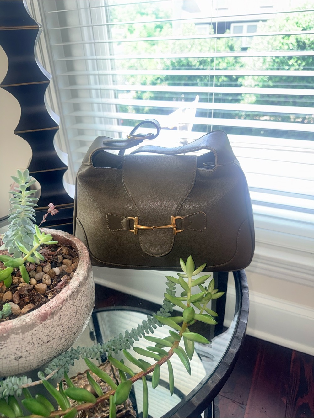 Vintage GUCCI Olive Green Leather Horsebit Flap Bag Y2K Tom Ford - Picture 9 of 16